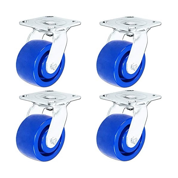 4"x2" Stainless Steel Caster Swivel Casters, Blue Solid Po, PK4